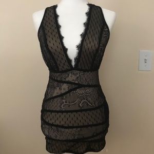 COPY - Bebe Sexy black lace open back mini dress …